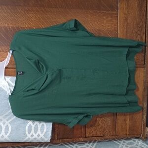 (a2-11) Forest Green Crinkle Folded Notched V Neck Short Sleeve Top 3X